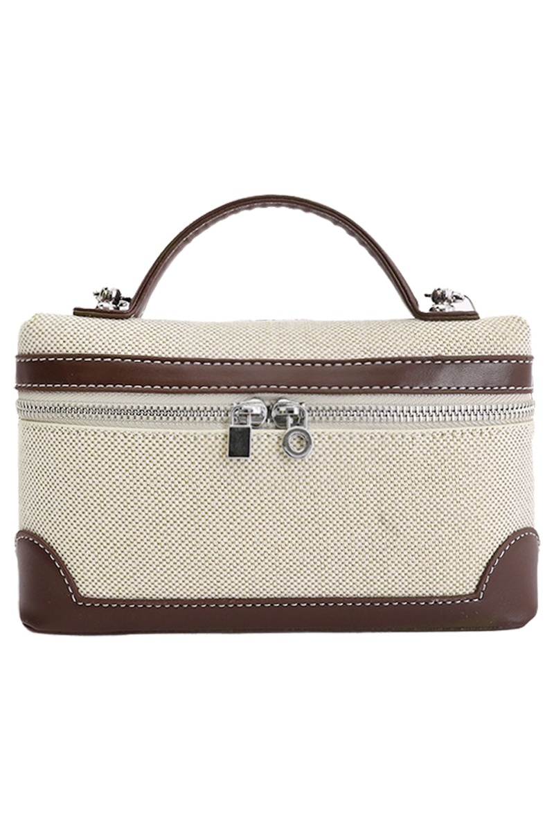 Faux Leather Accent Canvas Boxy Crossbody Bag