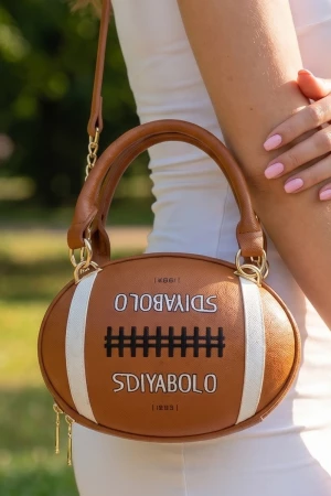 Vegan Leather Football Shaped Crossbody Bag