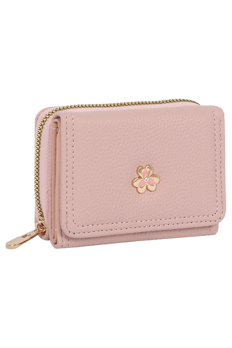 Small Flower Embellishment Tri Fold Wallet