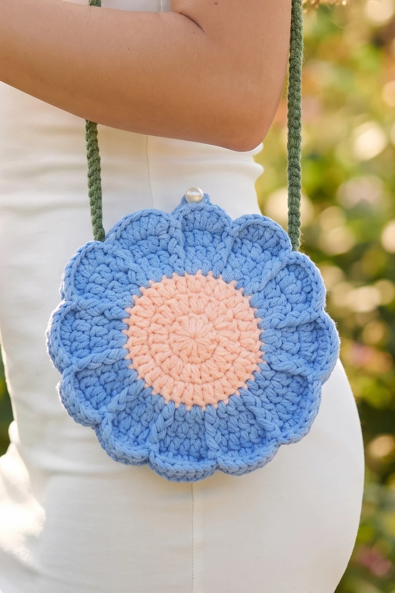 Crochet Flower Shaped Crossbody Bag