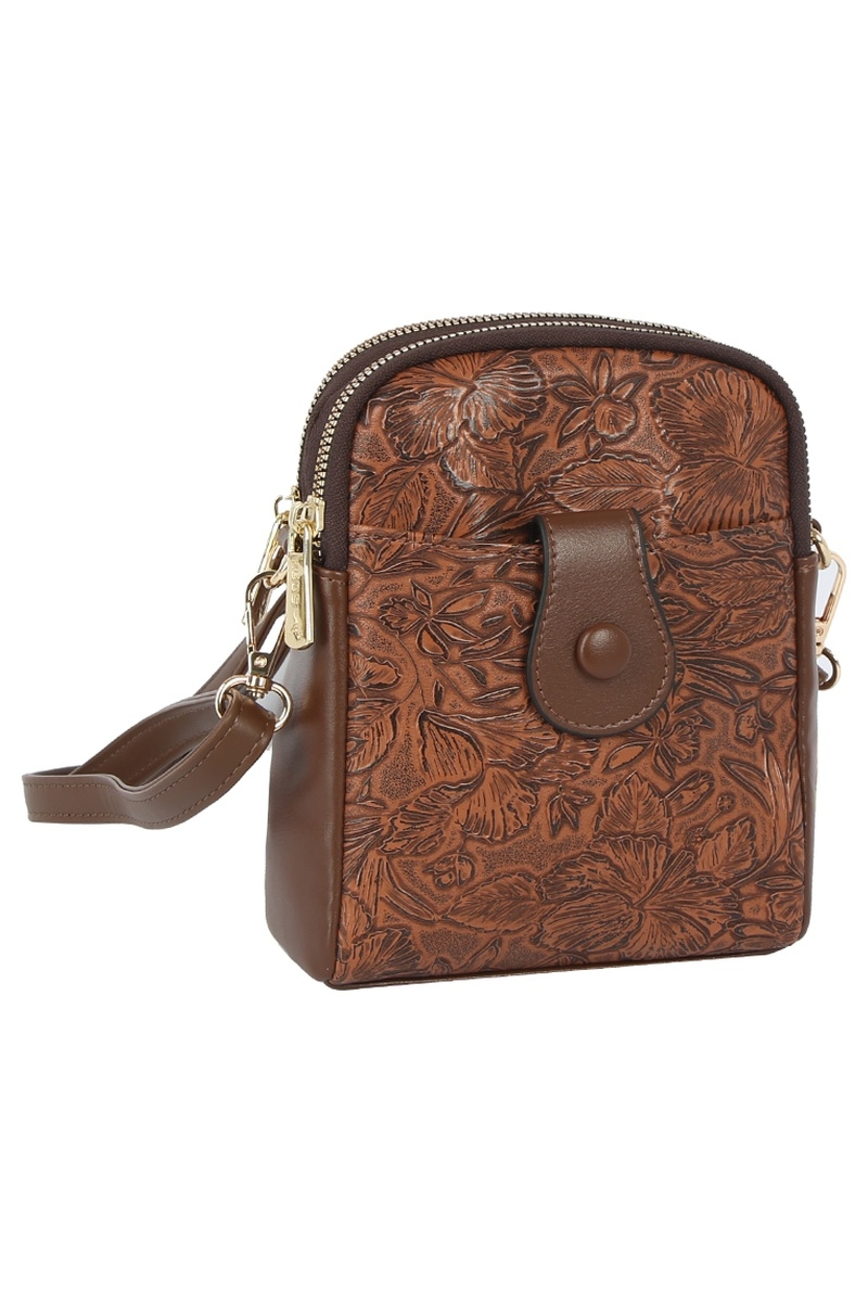 Embossed Flower Western Crossbody Bag