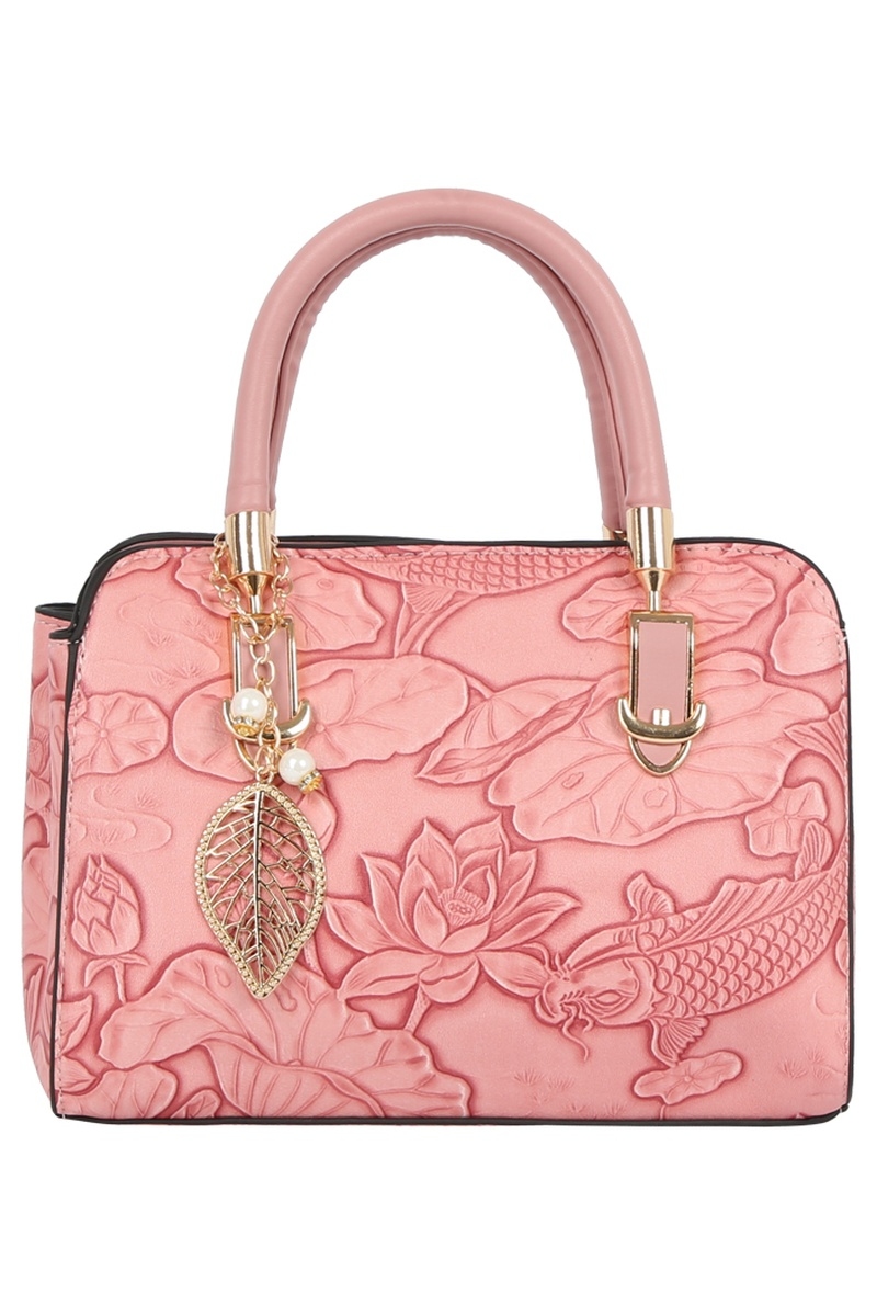 Koi Fish Embossed Flower Top Handle Satchel