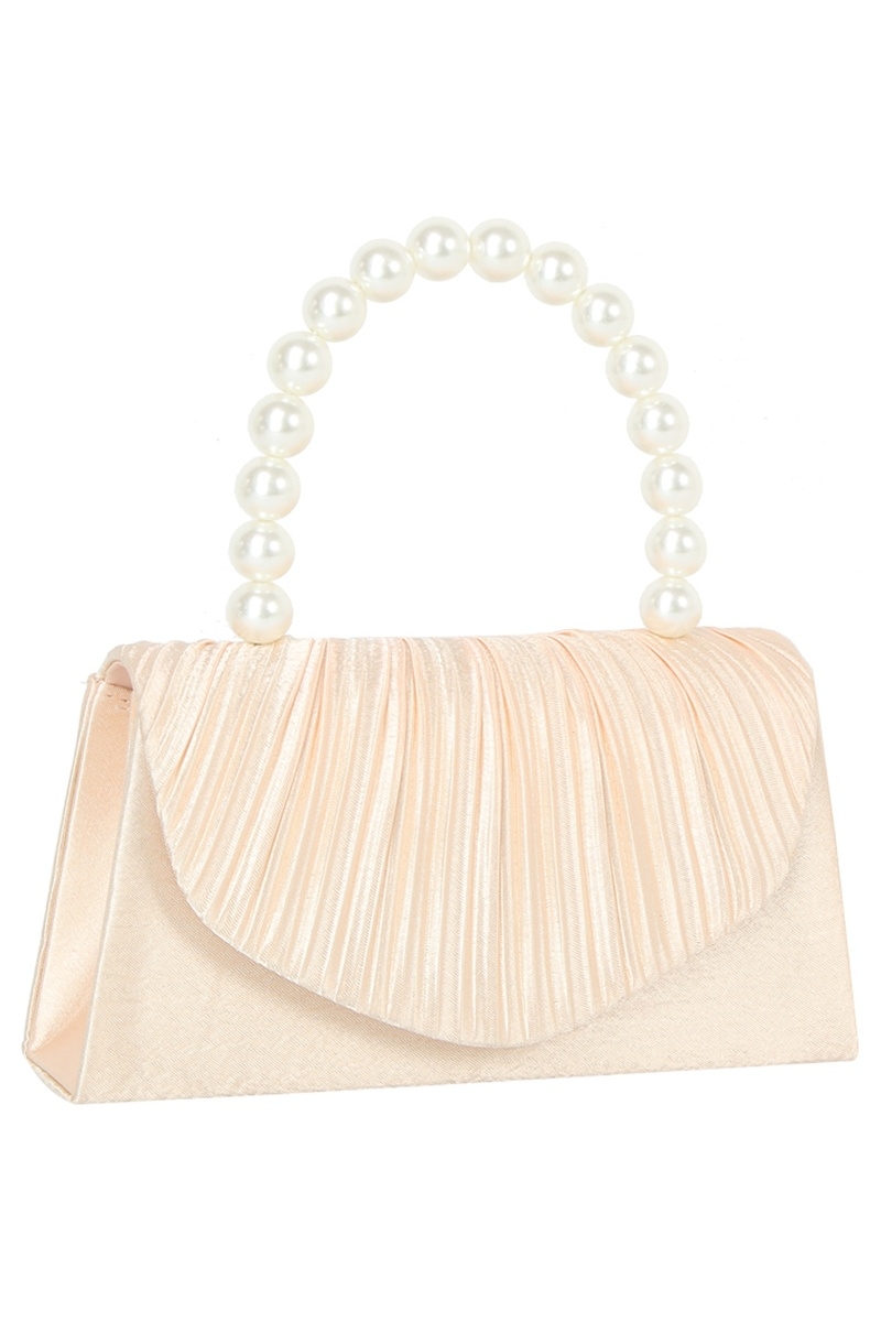 Pleated Flap Pearl Handle Clutch Bag