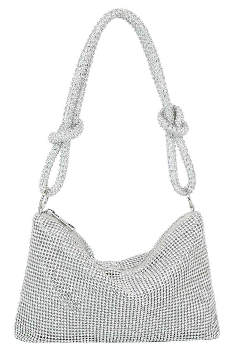 Rhinestone Mesh Rope Handle Hand Bag