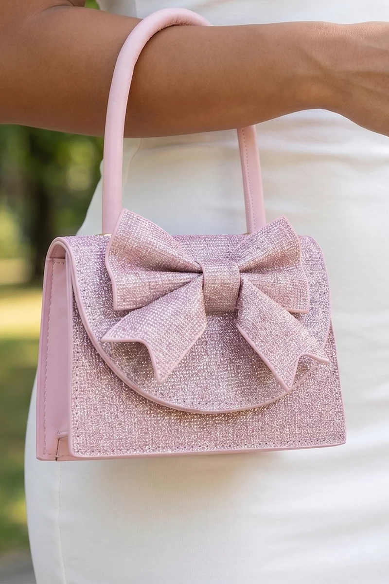 Glitter Bow Flap Top Handle Bag
