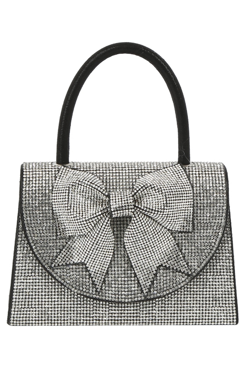 Rhinestone Bow Flap Top Handle Hand Bag