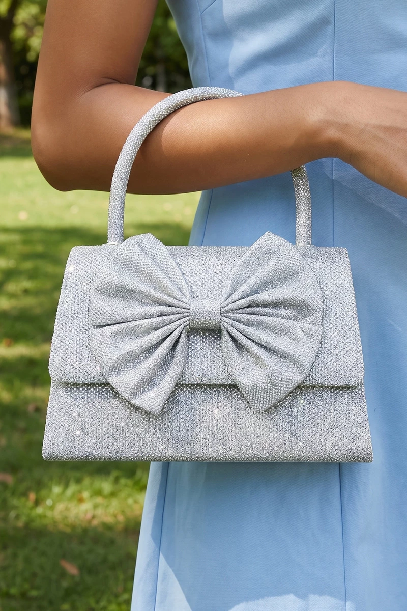 Glitter Bow Top Handle Evening Bag