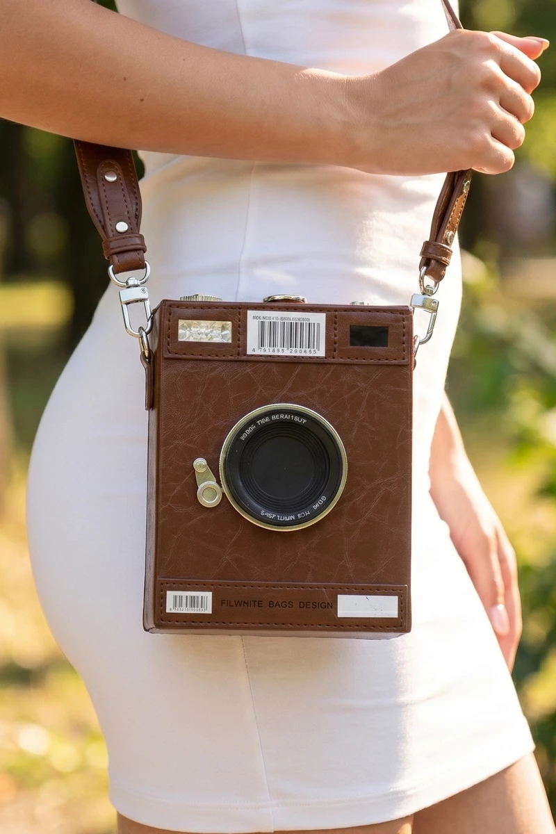 Camera Shaped Vegan Leather Crossbody Bag