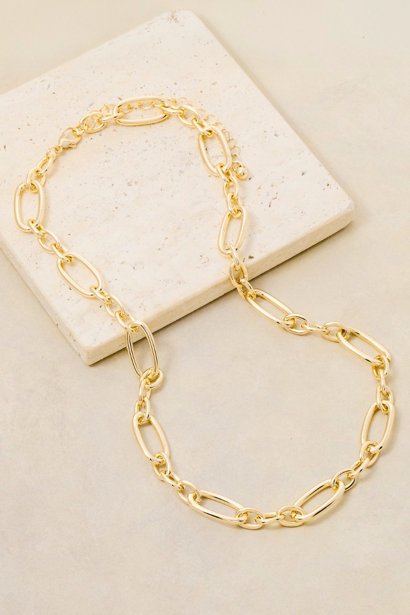 Metallic Oval Cable Chain Link Necklace