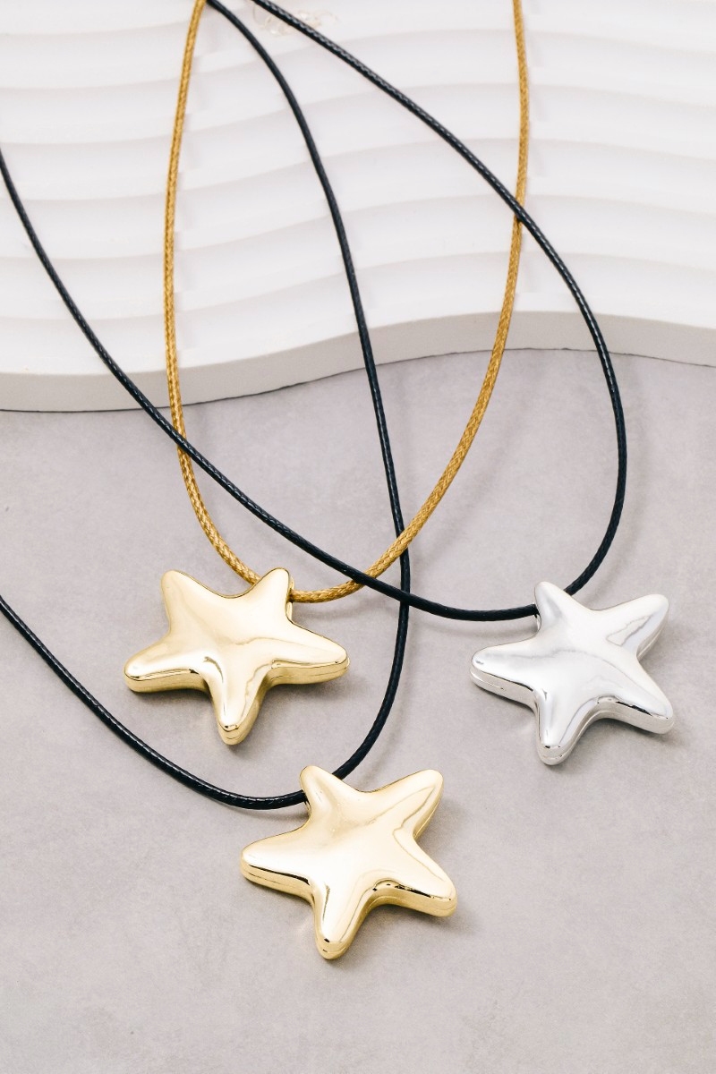 Metallic Star Pendant Cord Necklace