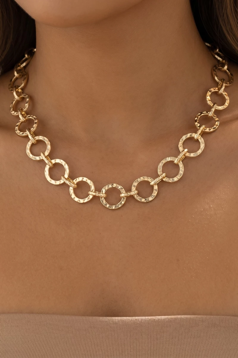 Hammered Circle Link Chain Necklace