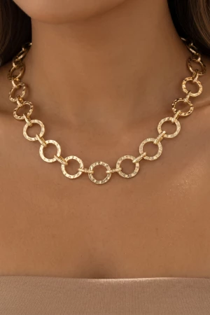 Hammered Circle Link Chain Necklace