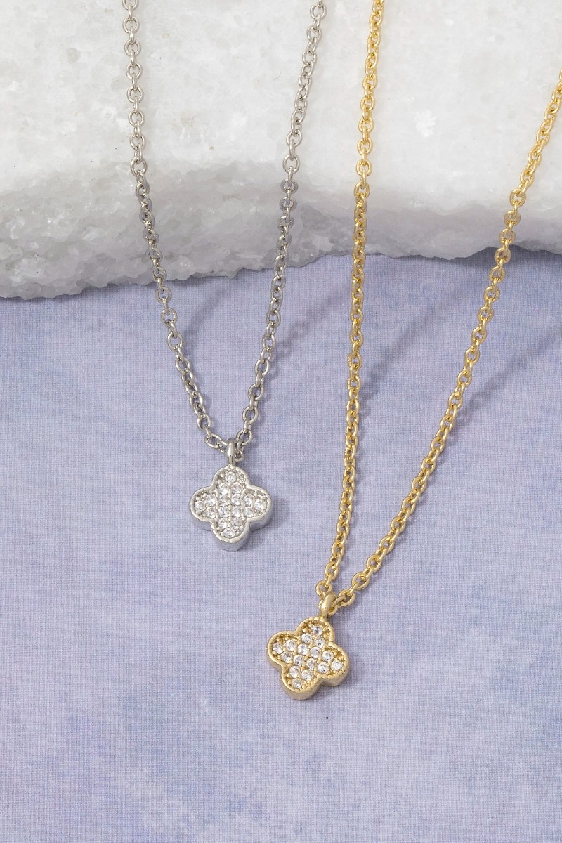 18K Gold Dipped Cz Clover Pendant Necklace