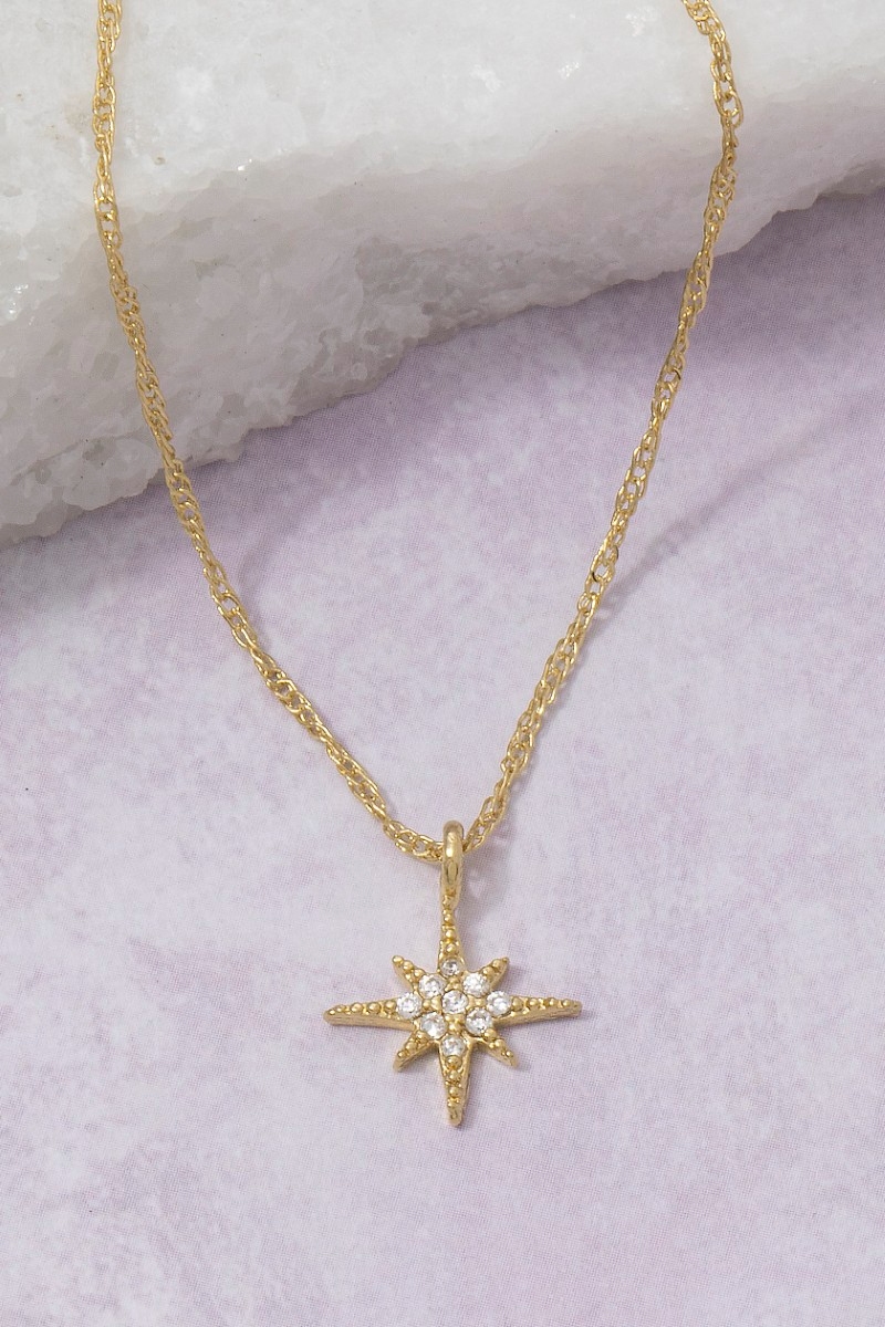 18K Gold Dipped North Star Cz Pendant Necklace