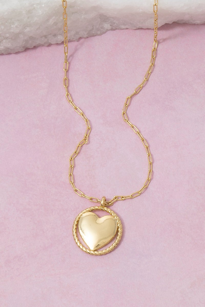 18K Gold Dipped Puffy Heart Pendant Necklace