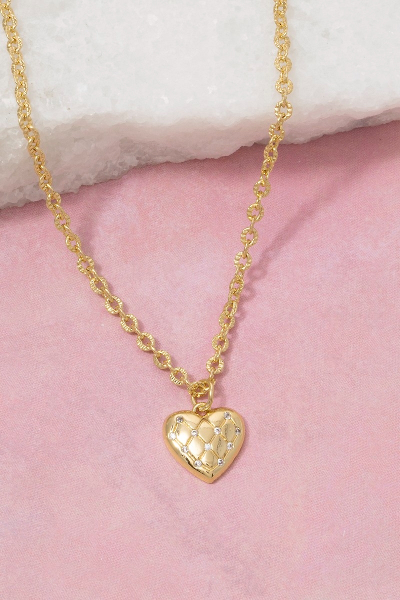 18K Gold Dipped Quilted Heart Pendant Necklace