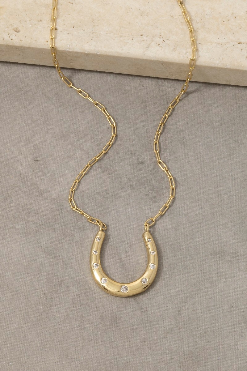 18K Gold Dipped Cz Horseshoe Pendant Necklace