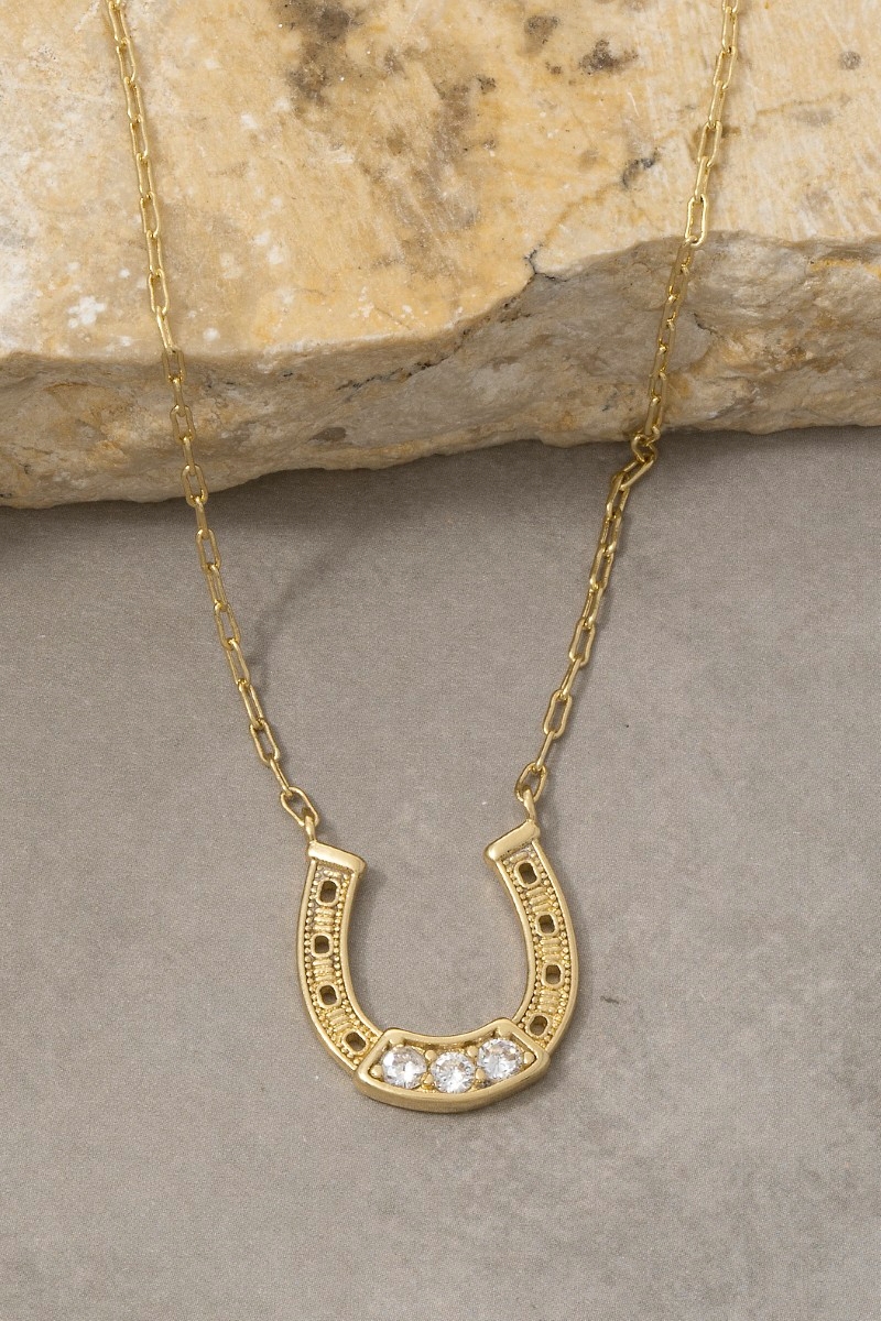18K Gold Dipped Horseshoe Cz Pendant Necklace