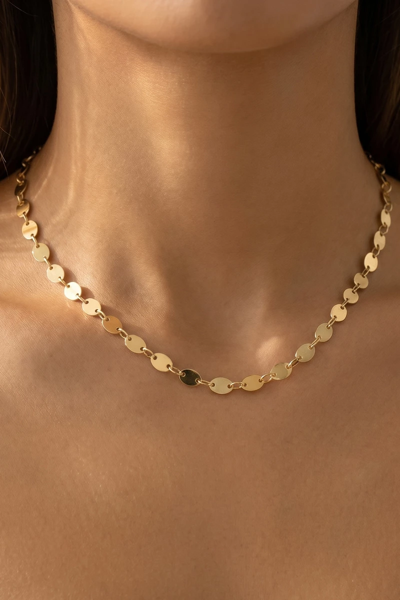 18K Gold Dipped Oval Disc Station Necklace