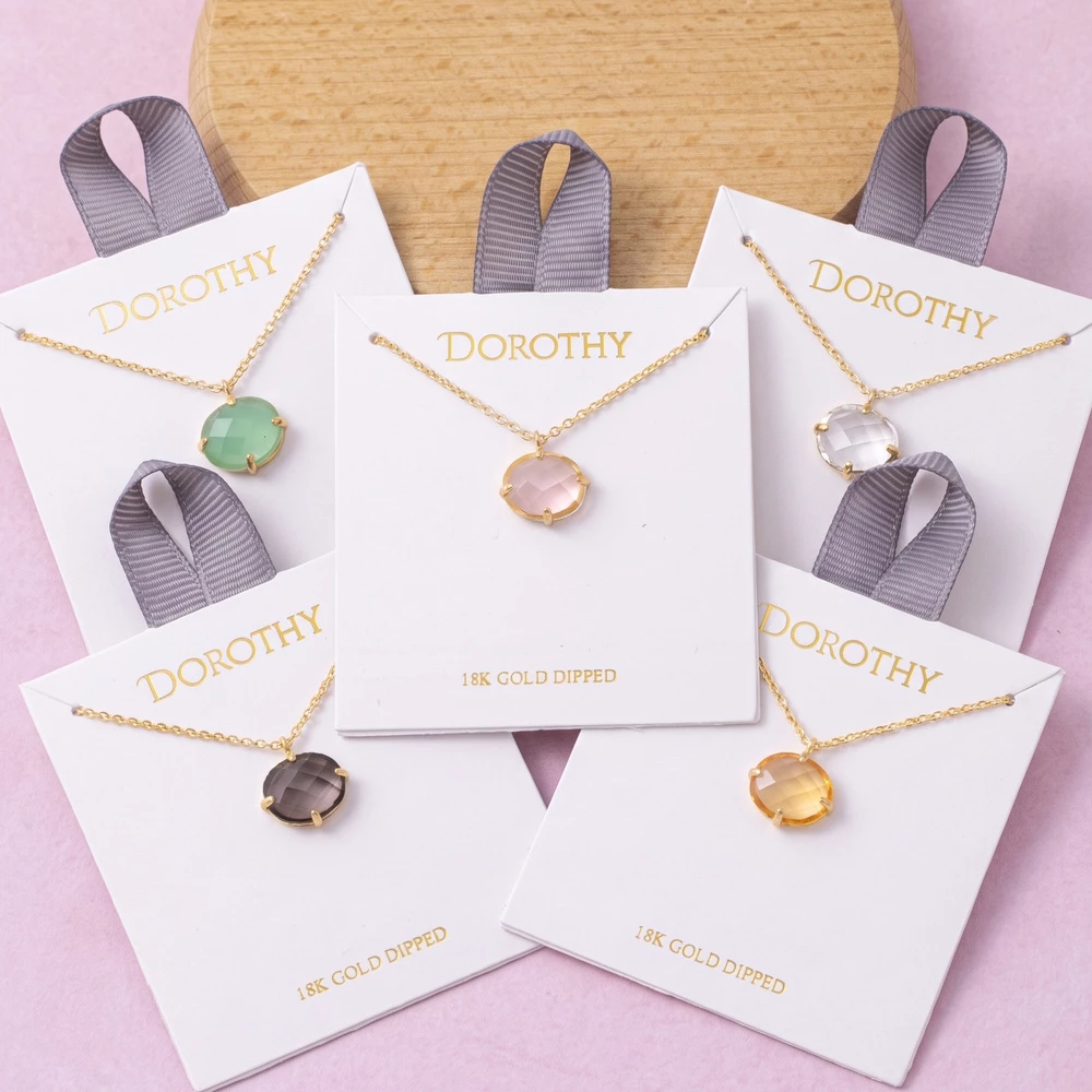 18K Gold Dipped Faceted Stone Pendant Necklace