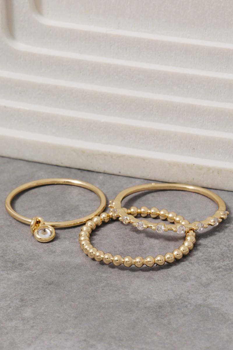 Secret Box Gold Dipped 3Pc Dainty Band Rings Set