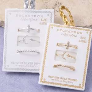 Gold Dipped Cz Moon And Star Ring Set