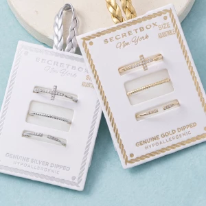 Gold Dipped Pave Cz Cross Stacking Ring Set