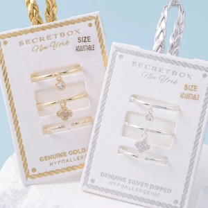 Gold Dipped Pave Clover Charm Ring Set