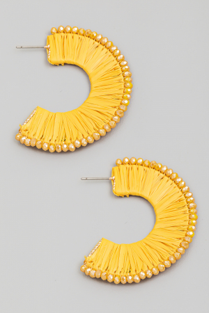 Beaded Edge Raffia Hoop Earrings