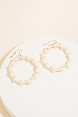 Raffia And Bead Wrap Hoop Drop Earrings