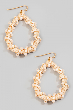 Raffia And Bead Wrap Tear Drop Earrings