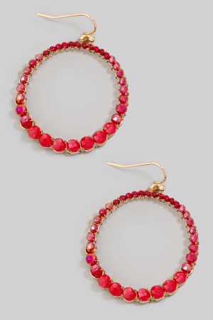 Mini Seed Beads And Faceted Gems Hoop Dangle Earrings