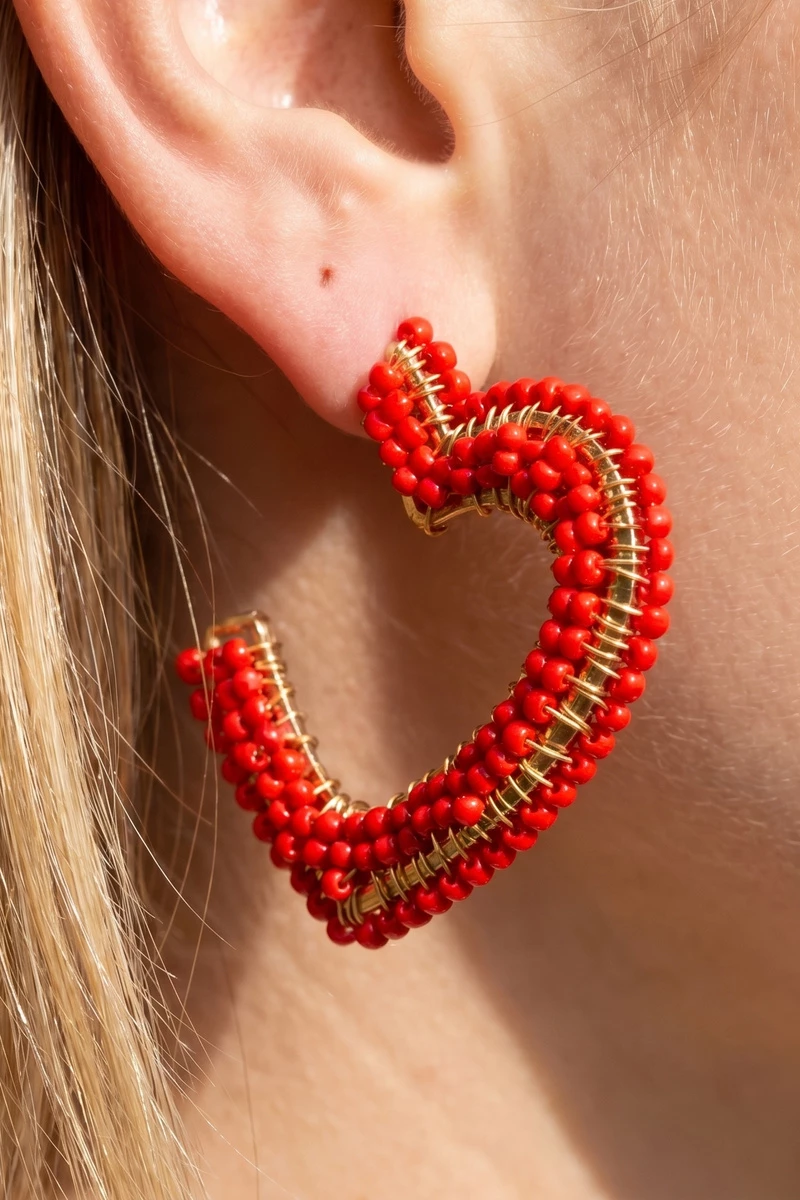 Heart Shaped Seed Bead Hoop Earrings