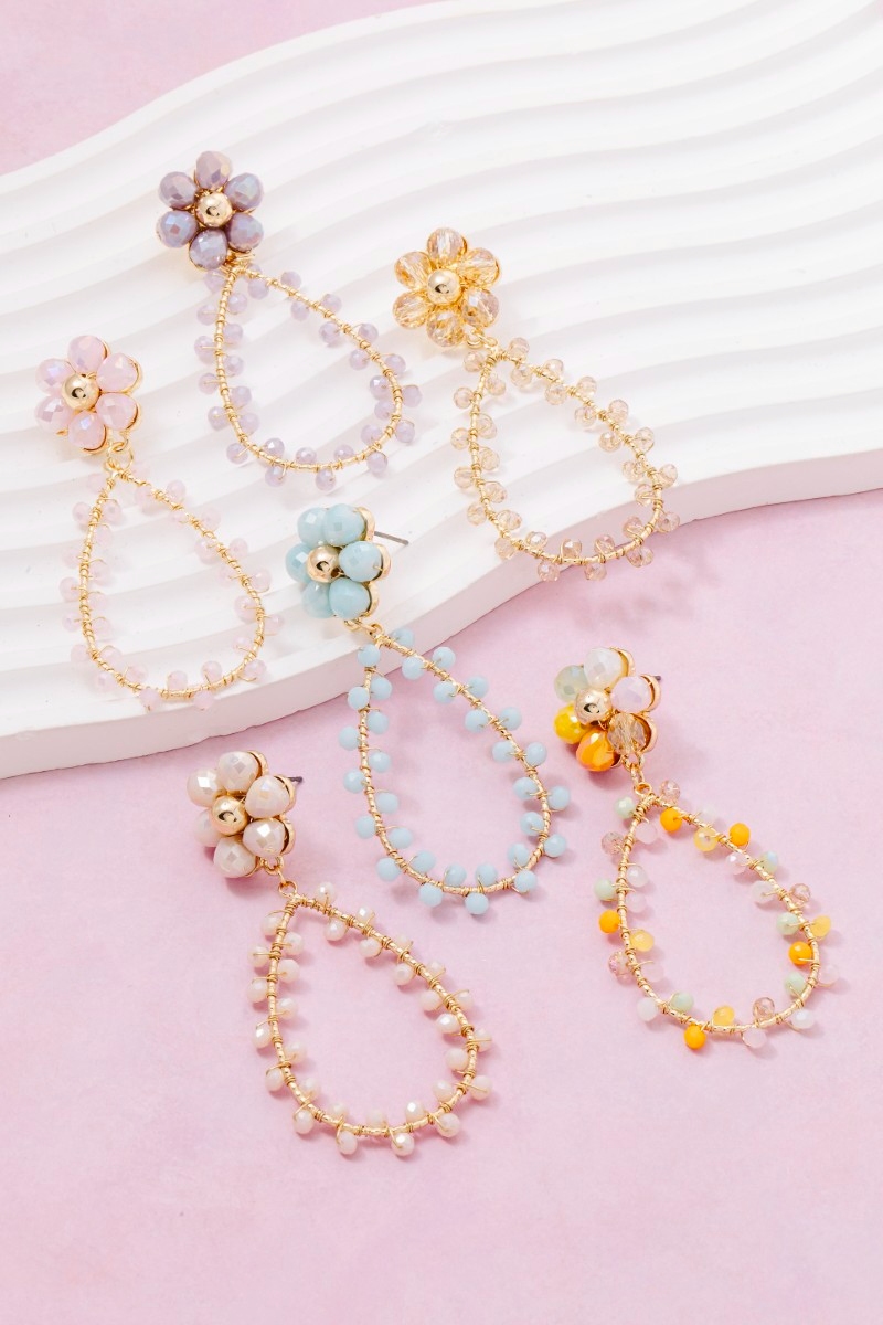 Flower Bead Teardrop Dangle Earrings