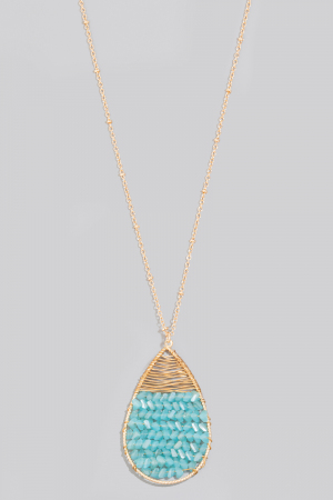 Cluster Faceted Beaded Tear Pendant Long Necklace