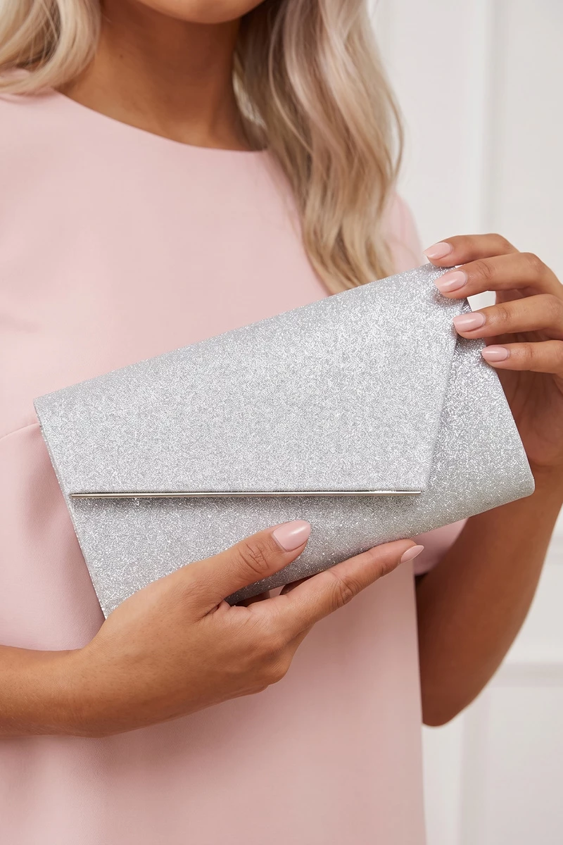 Glitter Asymmetric Bar Envelope Clutch