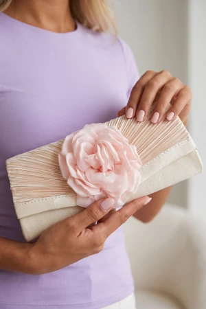 Pleated Satin Rose Evening Clutch