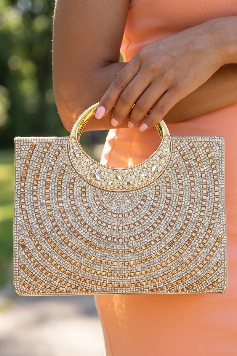 Beaded Mosaic Ring Handle Evening Clutch