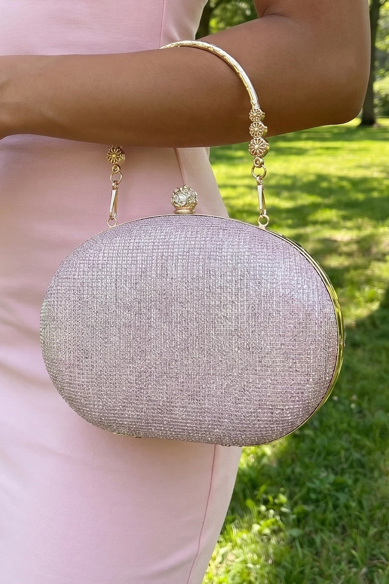 Glitter Oval Frame Top Handle Bag