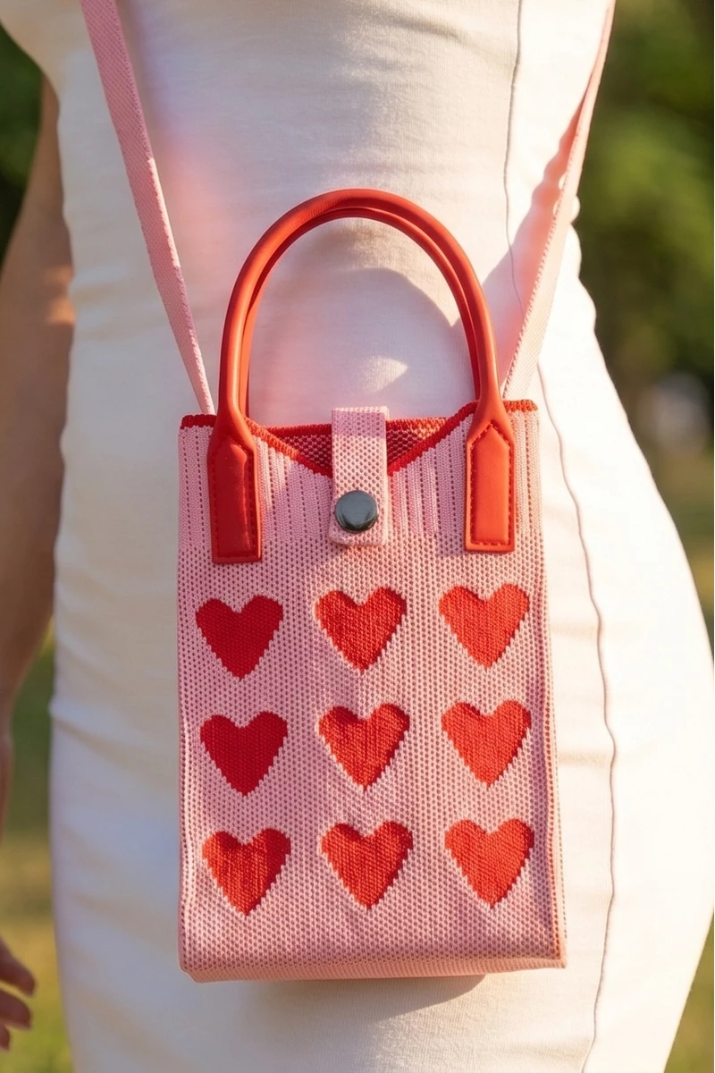 Heart Knit Phone Crossbody Bag