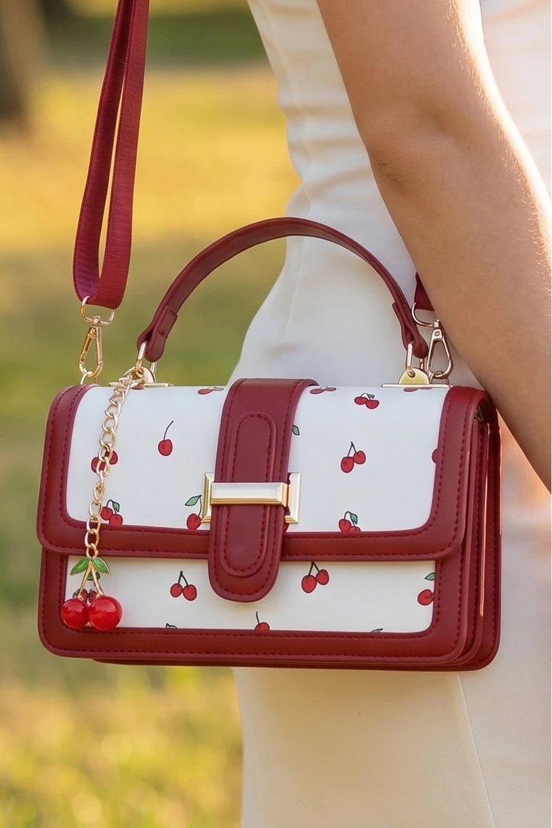 Cherry Print Buckle Flap Satchel