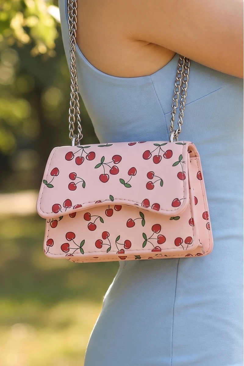 Cherry Print Chain Crossbody Flap Bag