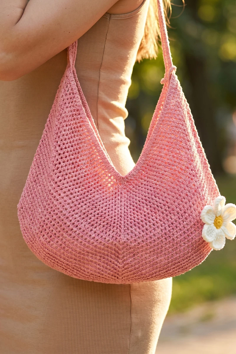 Daisy Crochet Knit Hobo Shoulder Bag