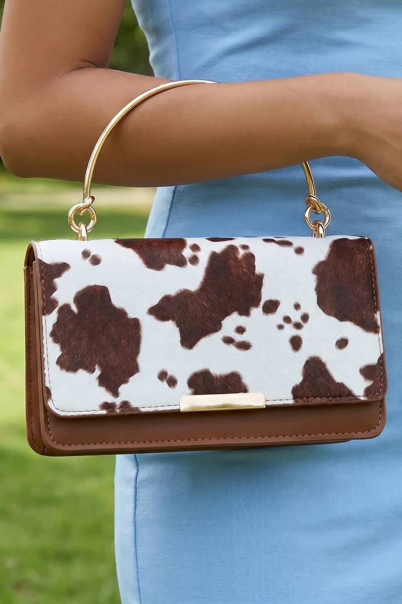 Cow Print Ring Handle Top Handle Bag