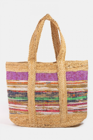 Colorful Stripe Woven Jute Tote Bag
