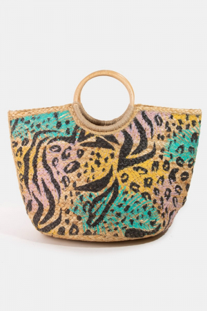 Colorful Mixed Animal Print Jute Tote Bag