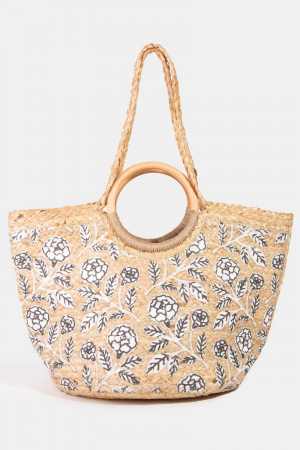 Black And White Painted Rose Jute Tote Bag