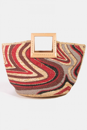 Wavy Painted Pattern Jute Tote Bag