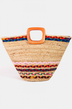 Stripe Accent Jute Tote Bag