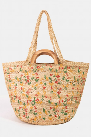 Colorful Floral Painted Jute Tote Bag